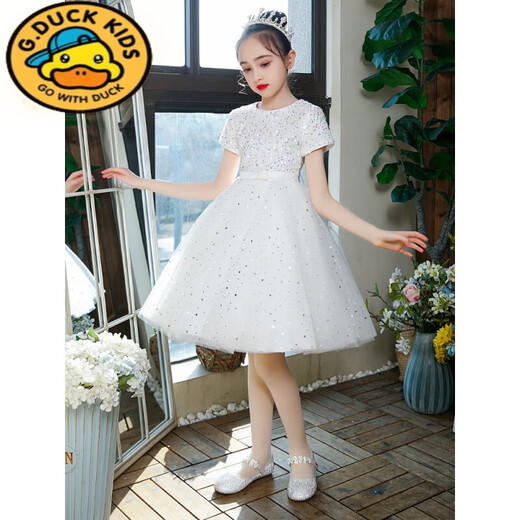 Harrow Little Yellow Duck HAL.DUCK Disney Dress Princess Dress Light Luxury Girls Piano Show Clothing Flower Girls Wedding Dress Graduation Host Puffed Skirt 9922[White] 140cm
