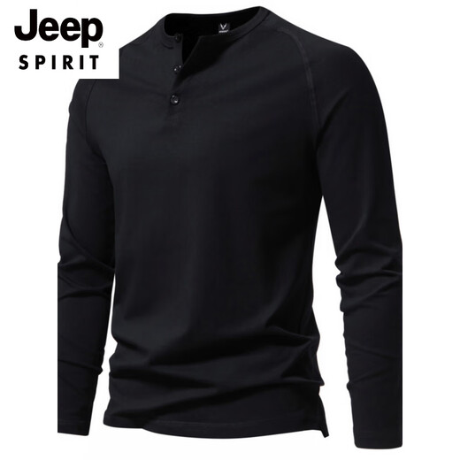 JEEP SPIRIT brand autumn men's pure cotton Henry collar long-sleeved T-shirt youth European and American simple stretch solid color versatile bottoming shirt Navy XL (125Jin Jin is equal to 0.5kg -140Jin Jin is equal to 0.5kg)