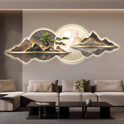 溥畔靠山图氛围灯画新客厅装饰画大气沙发背景墙挂画卧室LED壁灯 A靠山图 9030c常规版不带灯