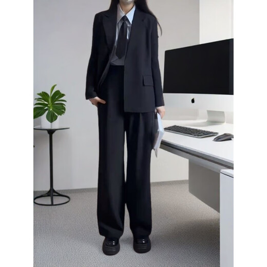 FANAOGE Shoulder Pads to Make You Slim Formal Girls’ Suit Suit Professional Spring and Autumn College Student Interview Temperament Formal Work Clothes Professional Suit + White Shirt + Straight Pants 3 Pieces With Shoulder Pads L Recommended 105-125 Jin Jin equals 0.5 kg For urgent orders, please contact customer service with SF Express