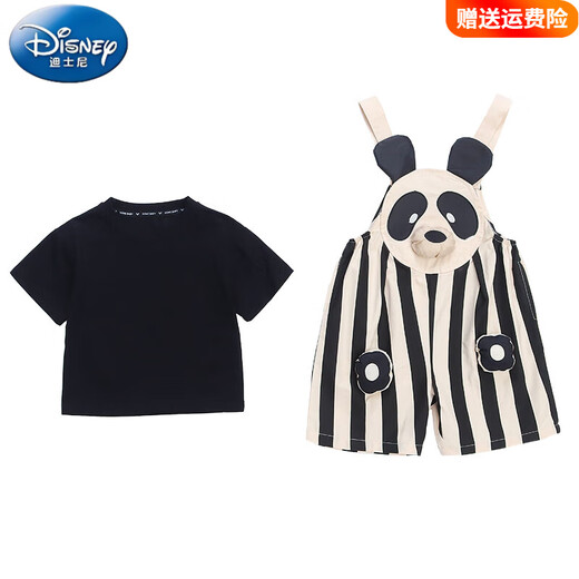 迪士尼（Disney）女小童熊猫背带裤套装夏季女宝宝时尚短袖夏装小女孩可爱两件套潮 图片色 薄款 90 建议1~2岁【 80-90cm】