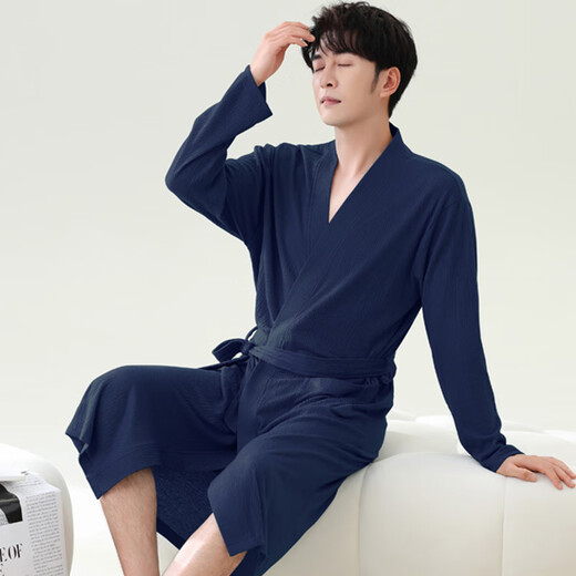 Mishide wearable bath towel pure cotton men waffle bathrobe men's spring and autumn pure cotton medium-length men's nightgown new style sucking LJ16822 M size [weight 100 to 120 Jin [Jin equals 0.5 kg] All size