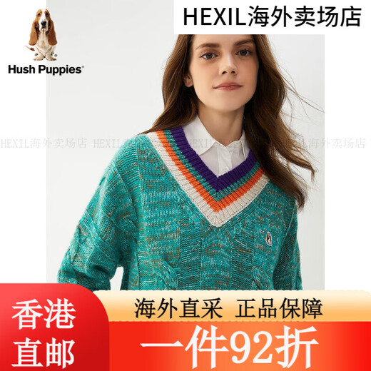 Hush Welpen Frauen Herbst V-Ausschnitt Pullover Pullover Kabelkontrast warmer Pullover 315 Pink Green M 315 Pink Green M Einzelgröße