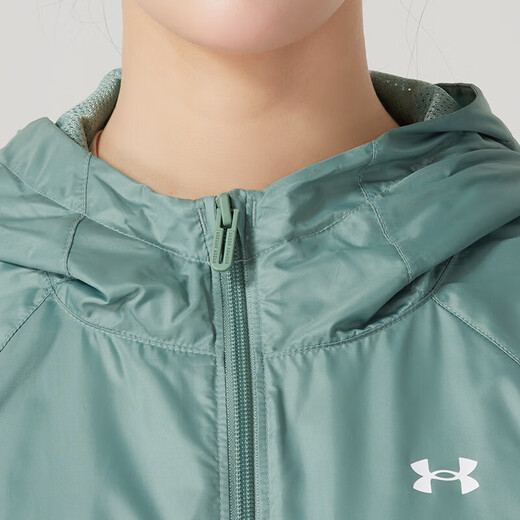 Under Armor (UNDERARMOUR) women's top 2025 spring new Rival sportswear breathable fashion hooded outdoor woven jacket jacket 1382698-348 S
