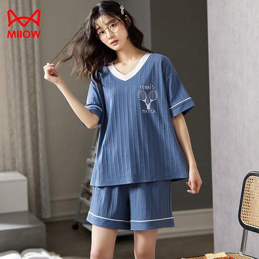 Cat man pyjamas pour femmes en été coton pur coton mignon de style coréen étudiant collégial court à manches courtes en deux pièces en deux pièces peut être portée à l'extérieur de GXT-6636 m (recommandée 80-95 Jin [Jin est égal à 0,5 kg]))