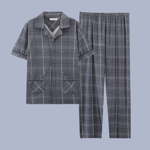Ttpmer Pyjamas Herren Sommer Baumwolle kurzärmelige Hose Sommer-Strickjacke Dünne große Studenten-Jugend-Kleidungsstücke G3884 Blau (kurzärmelig) 185 2xl [Empfohlen 140-160jin [Jin gleich 0,5 kg]]