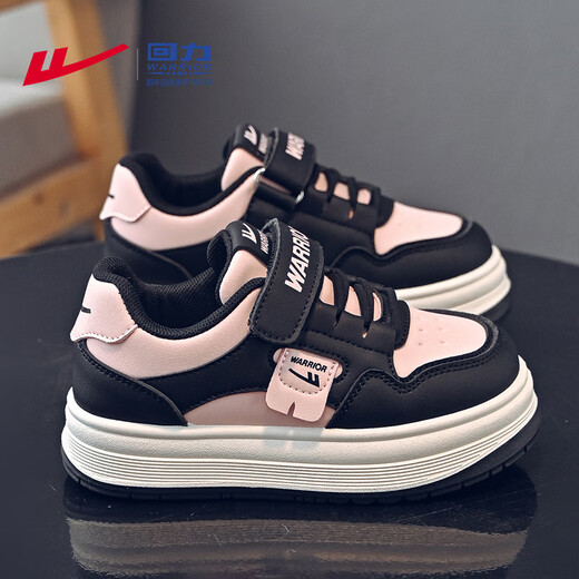Warrior Girls Casual Sneakers Spring and Autumn Campus Velcro Lightweight Sports Shoes WZ-1468 Black/Pink 34