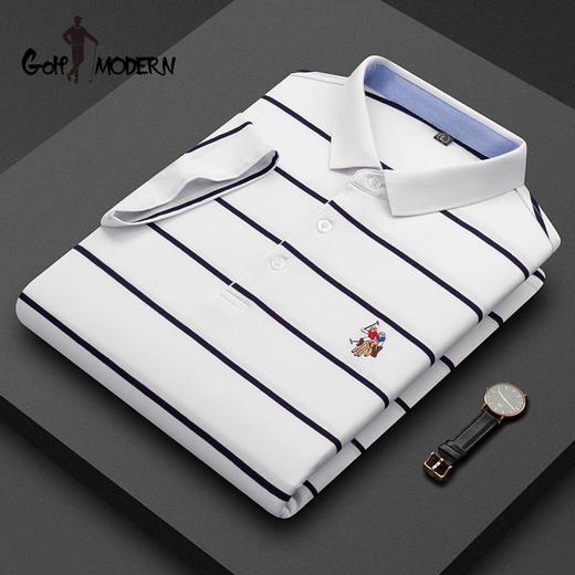 GOLF MODERNGOLFMODERN高尔夫条纹短袖t恤男夏季翻领polo衫中年商务半袖体恤 白色_ZSLF3883 L