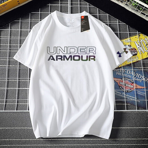 Under Armour UA new sports summer solid color ins round neck T-shirt short-sleeved men and women half-sleeved casual loose fashionable breathable Korean version 11980T-shirt white 5XL