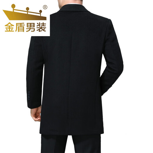 金盾秋冬季男士保暖大衣中长款商务休闲毛呢风衣西装领爸爸男外套 高品质-中长款藏青【限/量降价/ 2XL 【建议125-140斤】