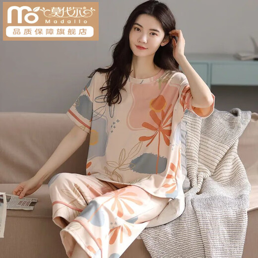 Modal Cotton Pyjamas für Frauen im Sommer kurzärmelige zweiteilige Cartoon Süßes Sommer Dünne süße Outdoor-Kleidung Orange A9856 Shorts L [100-115jin [Jin ist 0,5 kg]]