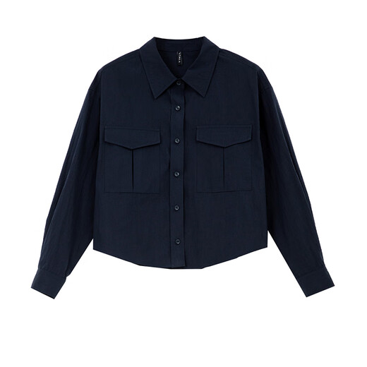 Vanciman French Casual Longärmed Hemd für Frauen im Herbst Neue schlanke Nischen-Schulter-Temperamenthemd Marine Blue L.