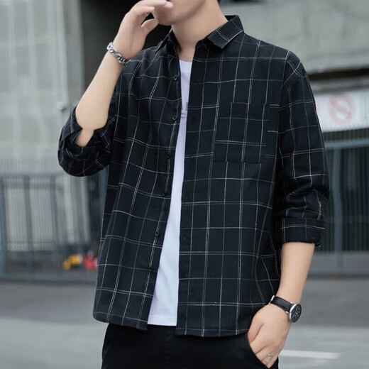 Official website, Fang Ship Store Flag Official website, American plaid shirt jacket, men's 205 autumn fashion brand, long sleeves, men young people loose K12109 khaki M