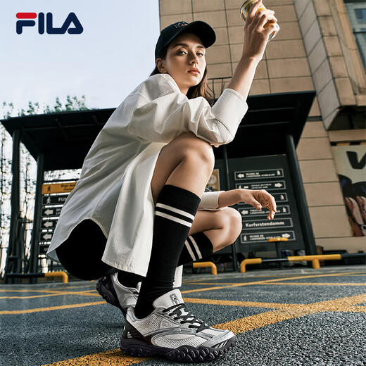 斐乐（FILA）【杨幂同款】女鞋芭蕾2老爹鞋2025夏季新款跳跳德训休闲运动鞋 星白/太空银-GS 37.5