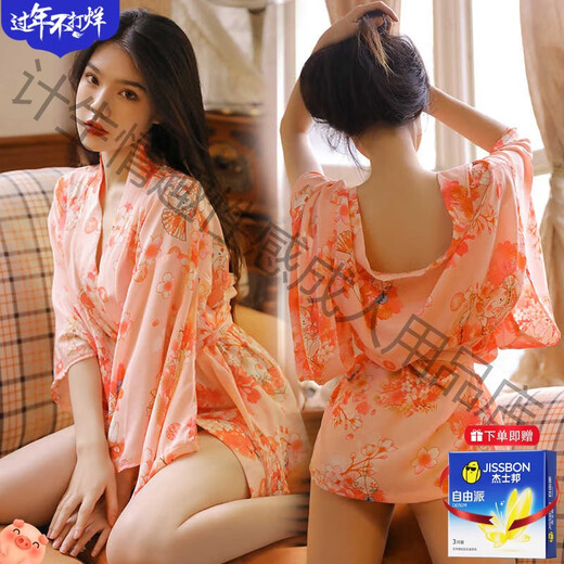 霏慕赠避孕套情趣内衣情侣趣味性感日系樱花和服睡衣诱惑性激情冬天女 【秋冬2件装】印花和服+裸背工口毛衣 均码 【建议体重80-130斤】