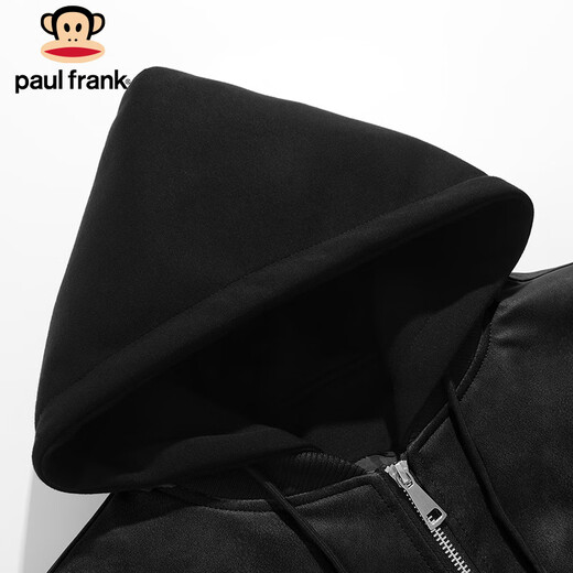 Paul Frank Jacket Men's Workwear Leather Jacket Men's Spring and Autumn Trendy American Fake Two-piece Motorcycle Jacket Men's Brown XL