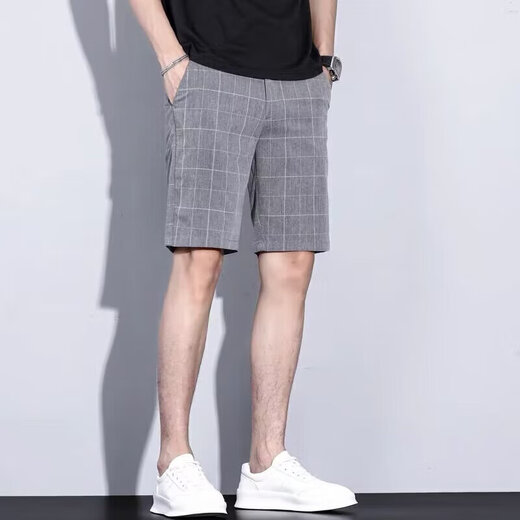 Hailan Home's brand summer thin shorts men's casual suit pants plaid striped five-point pants Korean style trend 629-653 Black M