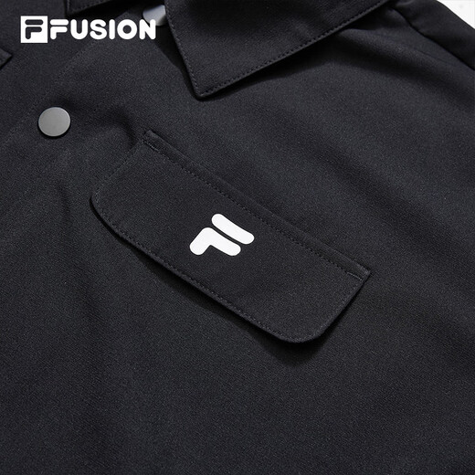 Fila Fusion Fila Fila Trendy Brand Woven Jumpsuits Women Fashion Shirt Collar Collar Sortas Shorts Dark Black-Bk S 160/80a/S