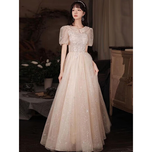 Ayub Student Graduation Ceremony High School Senior Dress 2024 New Small Adult Ceremony 18th Birthday Bridesmaid Dress Women Summer 19 Champagne Long Short Sleeve L