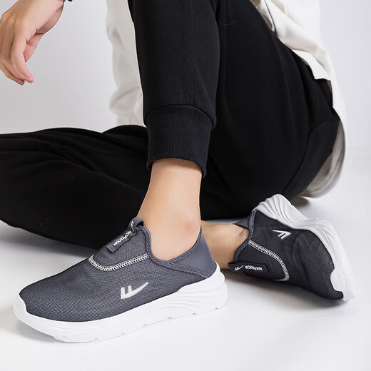 Huili senior shoes men's shoes comfortable middle-aged and elderly casual shoes dad shoes breathable mother shoes KGH1477 black gray 42