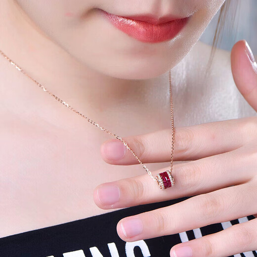 HEEKAIYI Ruby Necklace for Women Dove Blood Red 18K Gold Diamond Pendant Chinese Valentine's Day Birthday Gift for Wife and Girlfriend Selected Passepartout Ruby Necklace 1.16 carat - 18K Gold Diamond Pendant