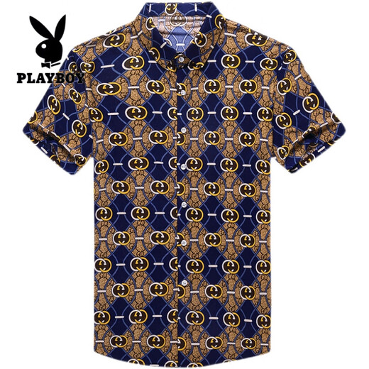 花花公子（PLAYBOY）2025夏季短袖冰丝印花衬衫男士休闲仿桑蚕丝碎花衬衣免烫薄上衣 F-693红色 M 165【体重100--120】