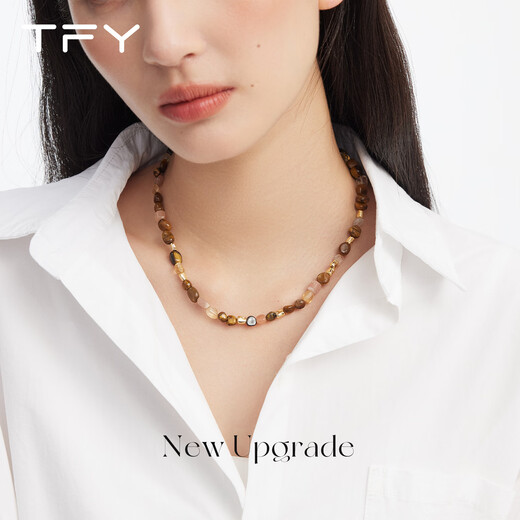 TFY Maillard tiger eye stone beaded necklace women's 2025 new hot style high-end light luxury niche unique clavicle chain tiger eye stone beaded necklace