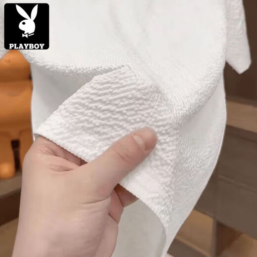
Playboy (PLAYBOY) 2025 new summer ice silk texture embroidered round neck men short-sleeved fashionable half-sleeved versatile light luxury T-shirt men [summer short-sleeved] 6628 white 5XL 180-200Jin [Jin equals 0.5 kg]