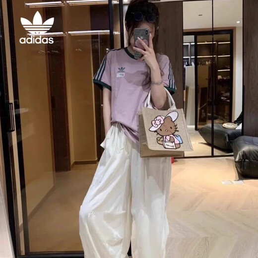 阿迪达斯 （adidas）三叶草夏季新款纯棉短袖女士刺绣休闲宽松运动百搭圆领T恤 9893短袖 粉紫 XS