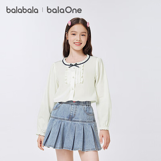 Bala BalaOne Girls' Shirt Children's Long Sleeve Autumn Clothing Fungus Soft, Sweet and Cool Antibacterial White 10101 110