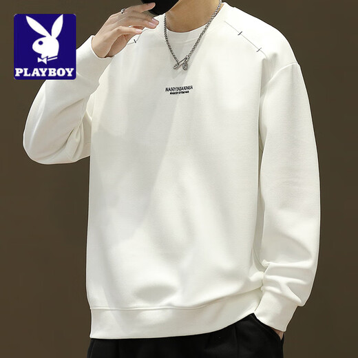 花花公子;PLAYBOY春秋季重磅圆领卫衣男2025新款潮牌宽松长袖时尚简约百搭帅气上衣 6627黑色 M 90-110斤可穿