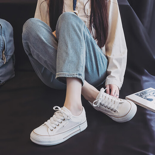 Human-born women's shoes 2024 new mesh breathable board shoes for women summer thick-soled canvas shoes for women small white shoes mesh shoes white 38 standard code