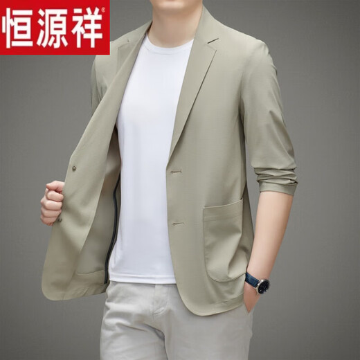 
Hengyuanxiang Fashion Men's Ice Silk Suit Pressed Glueless Casual Suit Jacket Spring and Summer Air Conditioning Shirt Sunscreen Clothes Black Spring and Autumn Style ZL12398 170 M