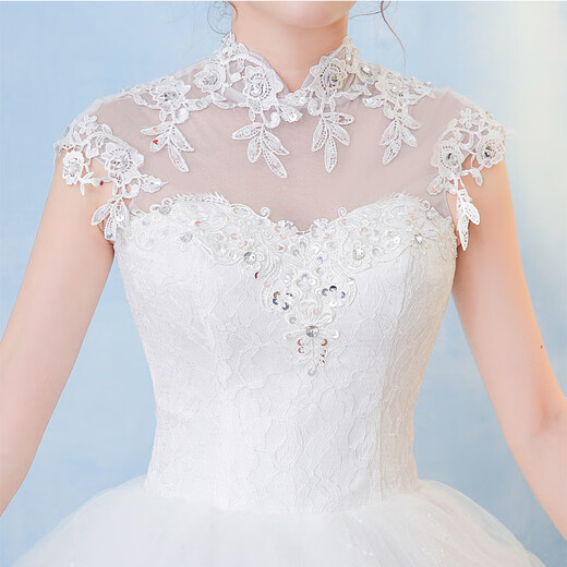 Nuevo vestido de novia de novia europea y americana, cuello de pie y vestido de boda de gran tamaño, blanco L