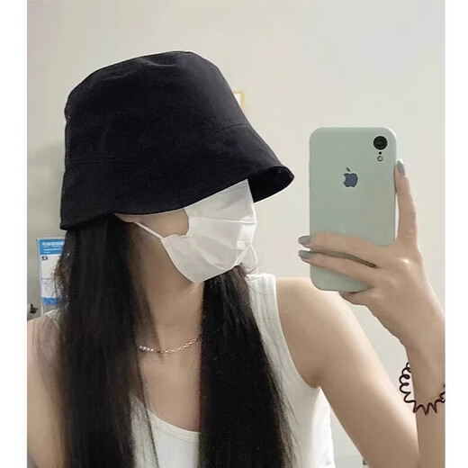 Black fisherman hat for women 2025 new summer cover face small plain face high-end spring and autumn fisherman bucket hat black main picture one size adjustable (54-58cm)