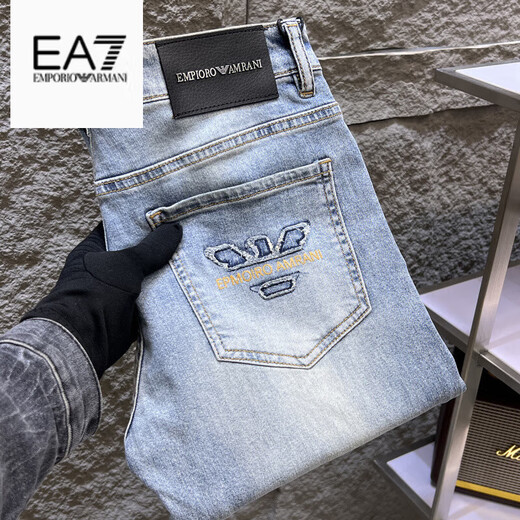 EMPORIO ARMANI EA7阿玛尼牛仔裤男2025新款直筒夏季薄款百搭修身男裤潮牌裤子男士 灰色 6227-AJHH 28