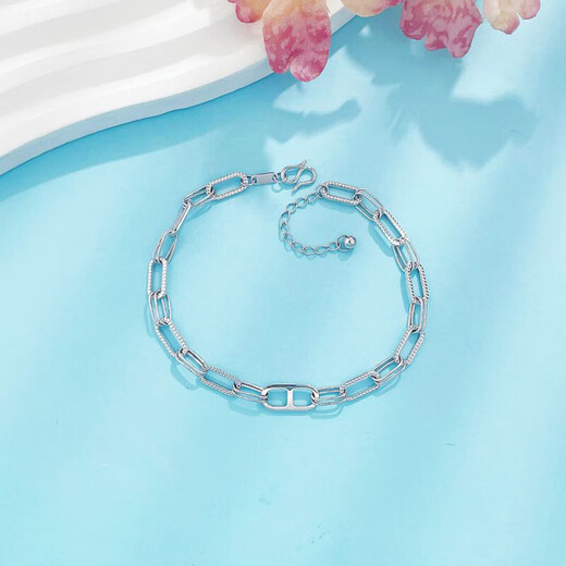 Jinshang Jewelry PT950 platinum bracelet, rounded double ring pig nose, cross chain niche design, fashionable and simple, ins cold style, platinum rounded double ring pig nose bracelet, about 7g