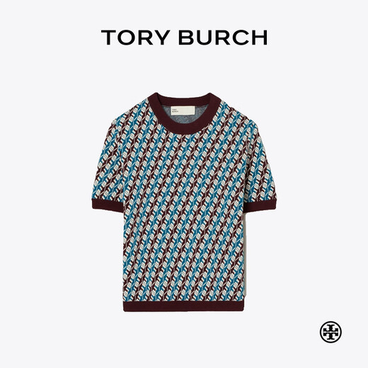 Tory Burch 汤丽柏琦【限时礼遇】撞色短袖提花针织衫TB 167196 水蓝色 967 M 165/88A
