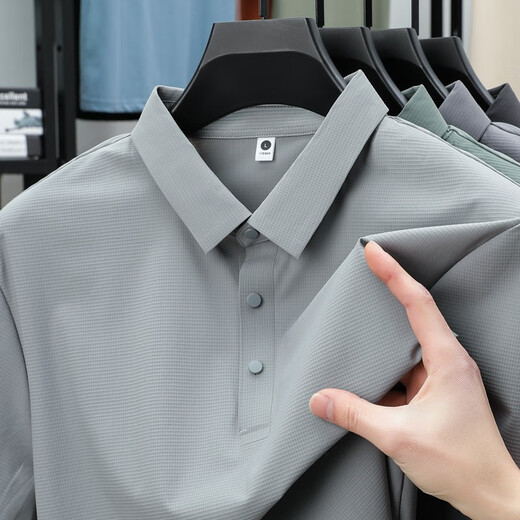 ZZANG/INS LIGHT LUXURY High-High-Sensing Ice Sensing Sensing Short String Camish Summer's Summer New Casual Lapel Lapel Comes Business Camiseta Top 12357 Light Grey 4xl (recomendado 180-200Jin [Jin equivale a 0.5 kg])