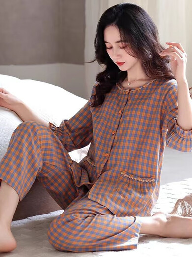 莫代尔2025新款半袖长裤睡衣女夏季梭织布可外穿大码女士春秋款家居服 BH-9918 L [建议100-115斤]