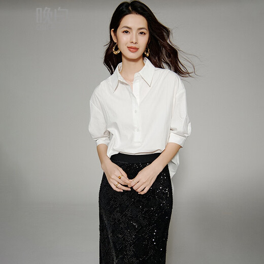 Spätes weißes neues Produkt, 100 % Baumwolle, Damen-Shirt, locker, groß, künstlerischer Stil, High-End-Temperament-Top, weiß, M