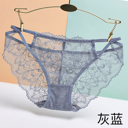 Sexy sexy underwear hollow lace transparent underwear vaginal thong gray blue M80-110Jin Jin equals 0.5 kg