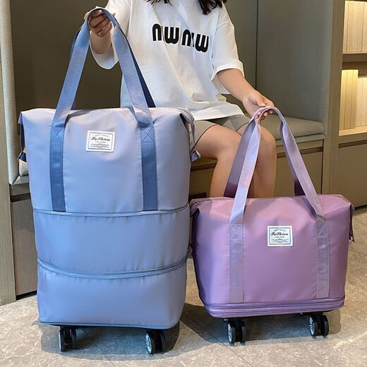 Yochao Travel Bag Extra Large Capacity Portable Large Capacity Pulley Waterproof Duffel Bag for Maternity Storage Short Distance Travel Bag Taro Purple Three Layers Expandable + Removable Universal Wheels 4