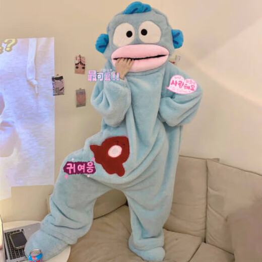 
Sangpu funny couple one-piece pajamas for men and women in autumn and winter thickened coral velvet cartoon large size sleeping bag plush home clothes single piece nightgown 4839 single robe M