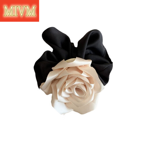 
MIVM Korean new style champagne black fabric camellia hair ring fashion sense high ponytail satin flower hair rope gift 3886-1-Champagne rose satin hair ring
