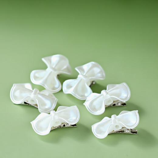 ins simple super fairy temperament bow hair clip gentle sweet girl heart bangs clip side clip Japanese and Korean headdress Pearl white bow hair clip 6 pieces
