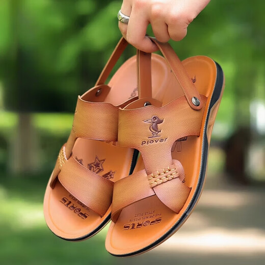 
Woodpecker official brand sandals men's summer 2025 new breathable leather sandals slippers non-slip beef tendon sole beach shoes waterproof and cold 6227 khaki beef tendon sole-flagship model 37
