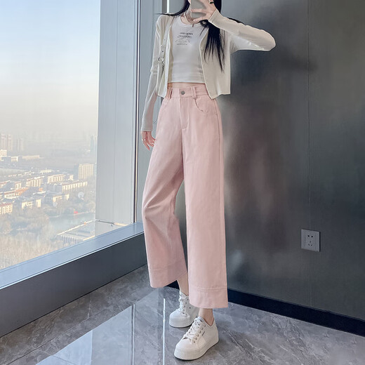【好版型】女装九分裤夏季新款休闲裤子女裤春秋小个子阔腿裤 粉色九分 L 码 建议109-120斤