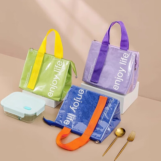 Xinjieyuan high-looking PU waterproof lunch bag handbag large-capacity lunch box bag thickened aluminum foil strong insulation bag lunch box bowl blue