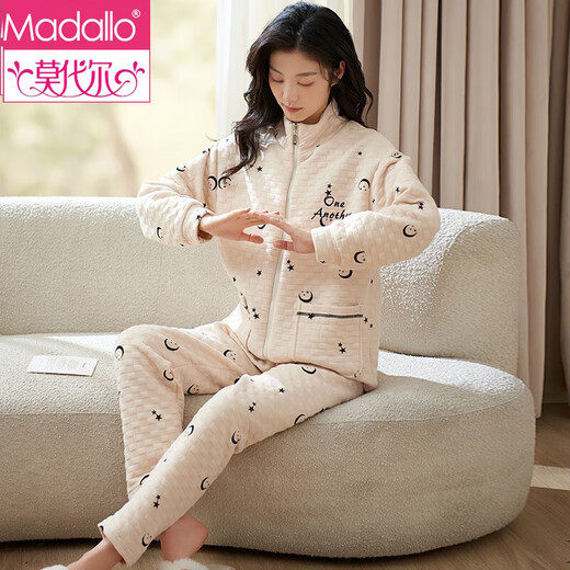 Modal 2024 new pajamas for women in autumn and winter thickened cotton cotton air cotton mezzanine large size home clothing set MC15276 XXL pure cotton